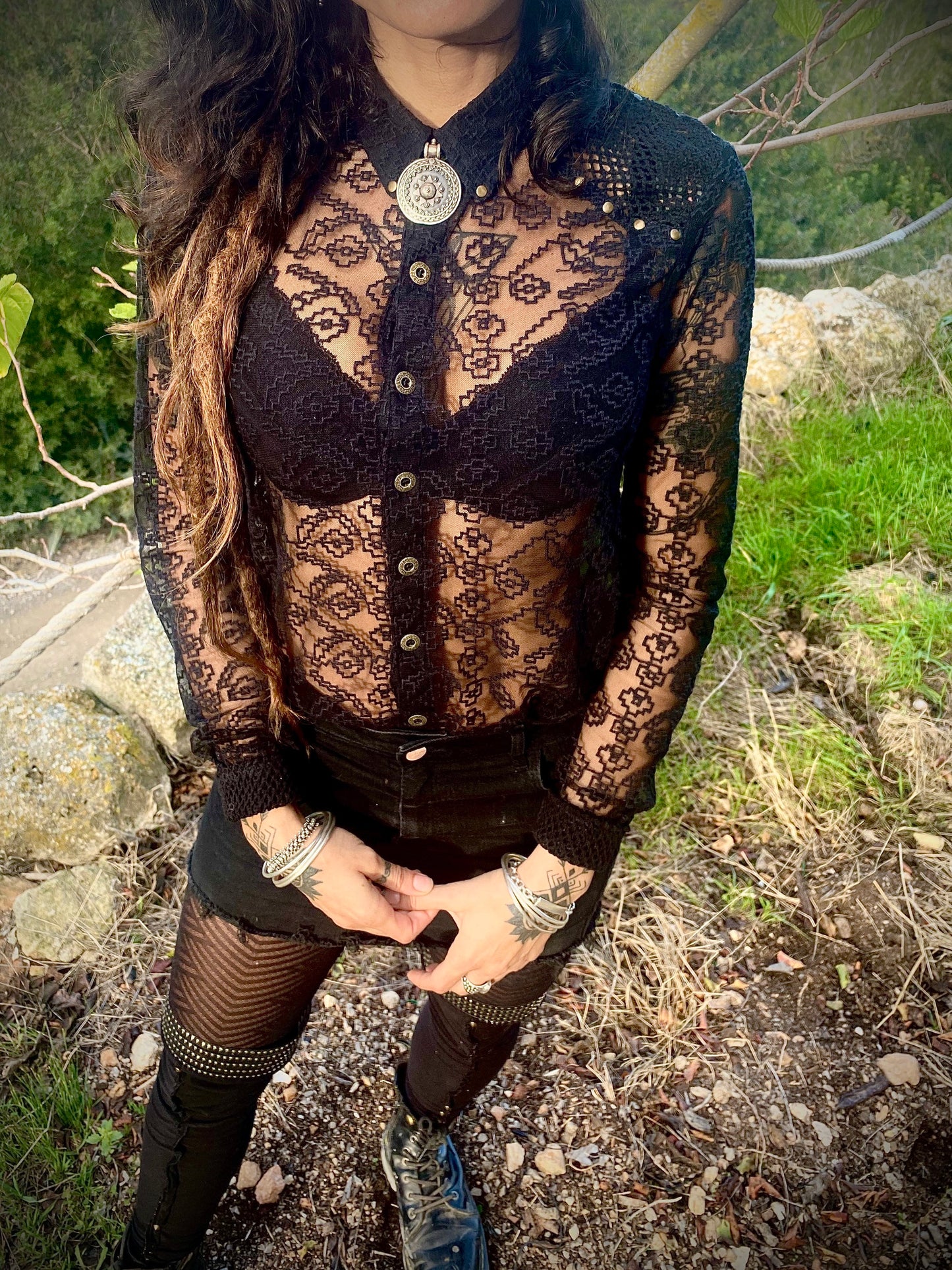 black lace top outfit